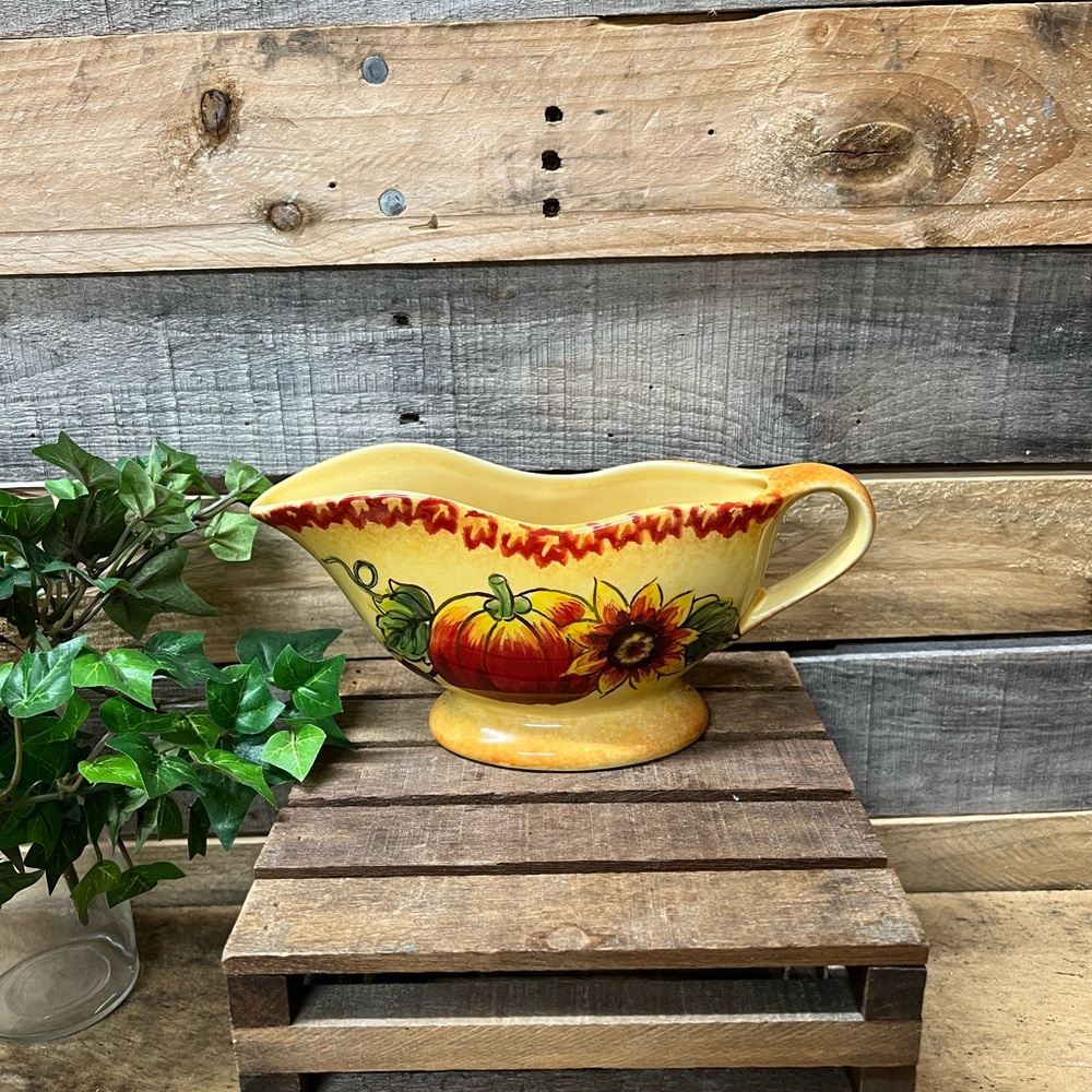 Fall Harvest Pumpkin and Sunflower Gravy Boat